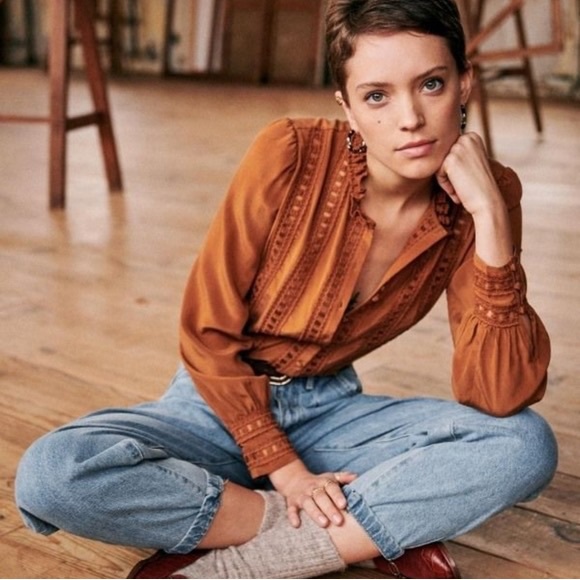 NWT Sezane Anna Blouse Caramel Silk sz36 - Picture 2 of 5